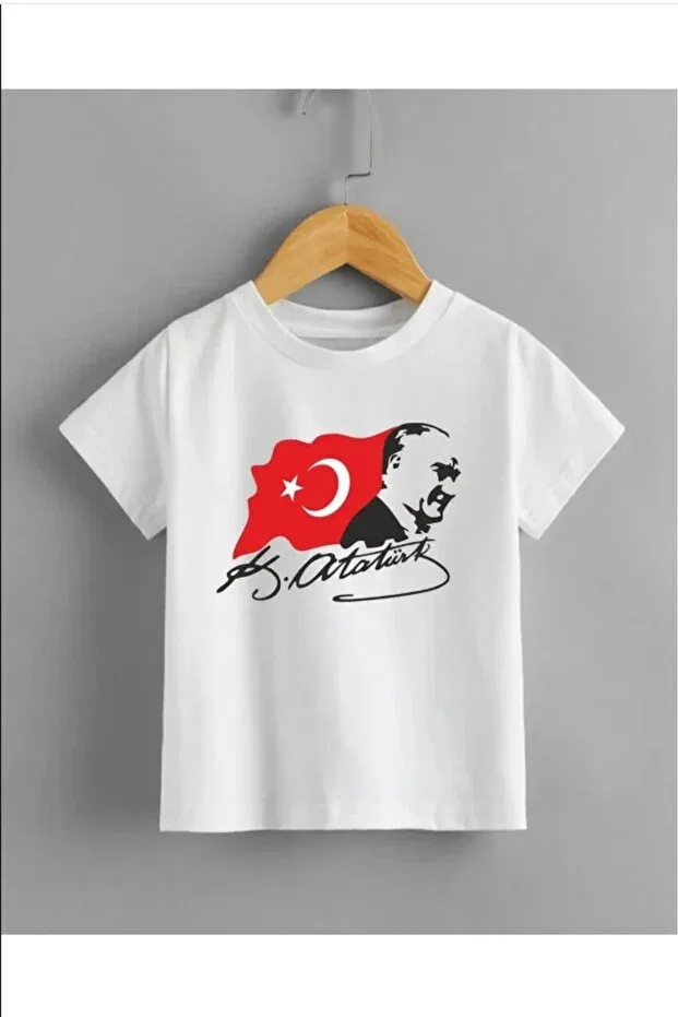 Детская футболка с принтом для девочек Ataturk Printed White Pelna, Ataturk With White Flag