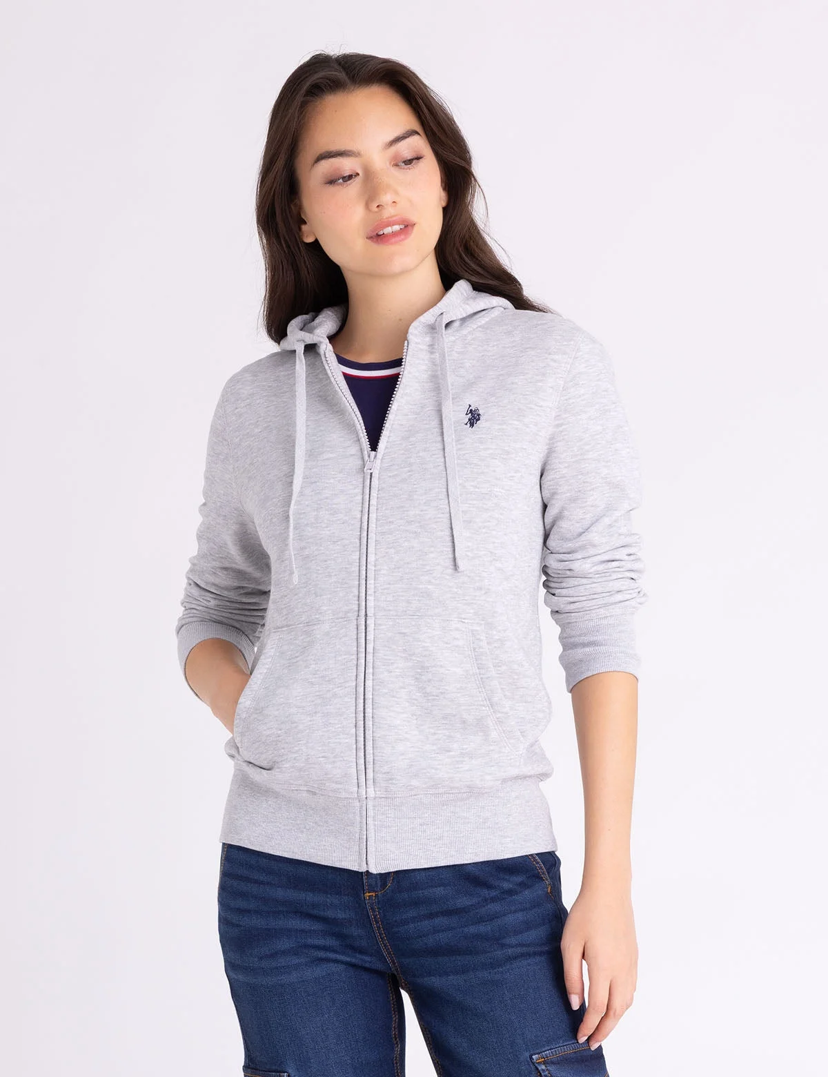 Женское худи U.S. Polo Assn. Fleece Full Zip Logo,  светло-серый — фото 4