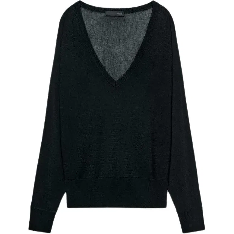 Женский вязаный джемпер с V-образным вырезом, прямого кроя, ZARA, Black