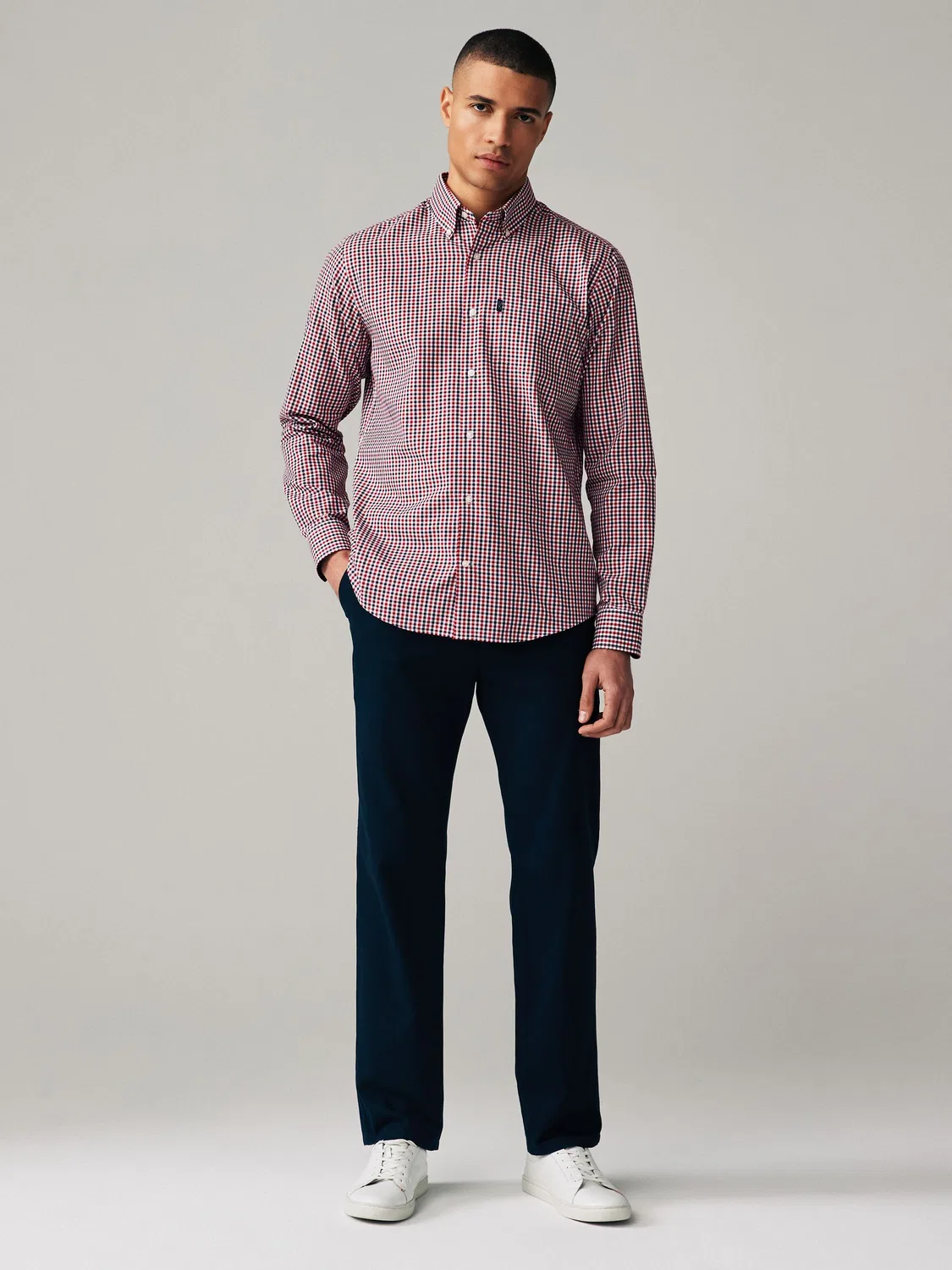 Рубашка оксфордская, клетка гингам, Red Gingham Regular Fit Easy Iron Button Down Next, Red Gingham — фото 2