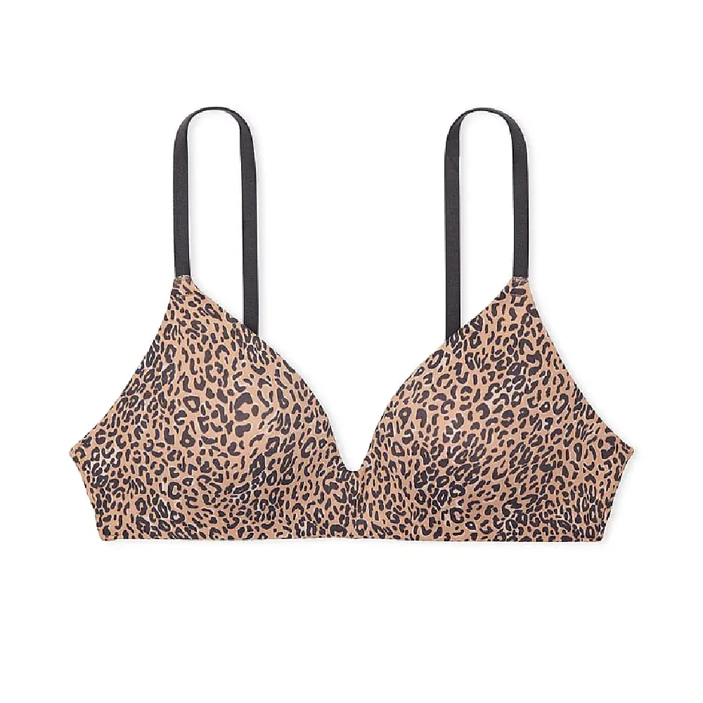 

Бюстгальтер Victoria's Secret Pink Wear Everywhere Wireless Push-up Leopard Print, бежевый/черный