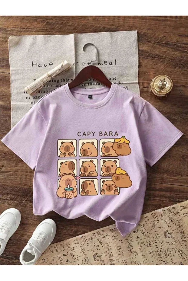 Детская футболка для девочек с принтом Capybara Cc Collection, Lilac