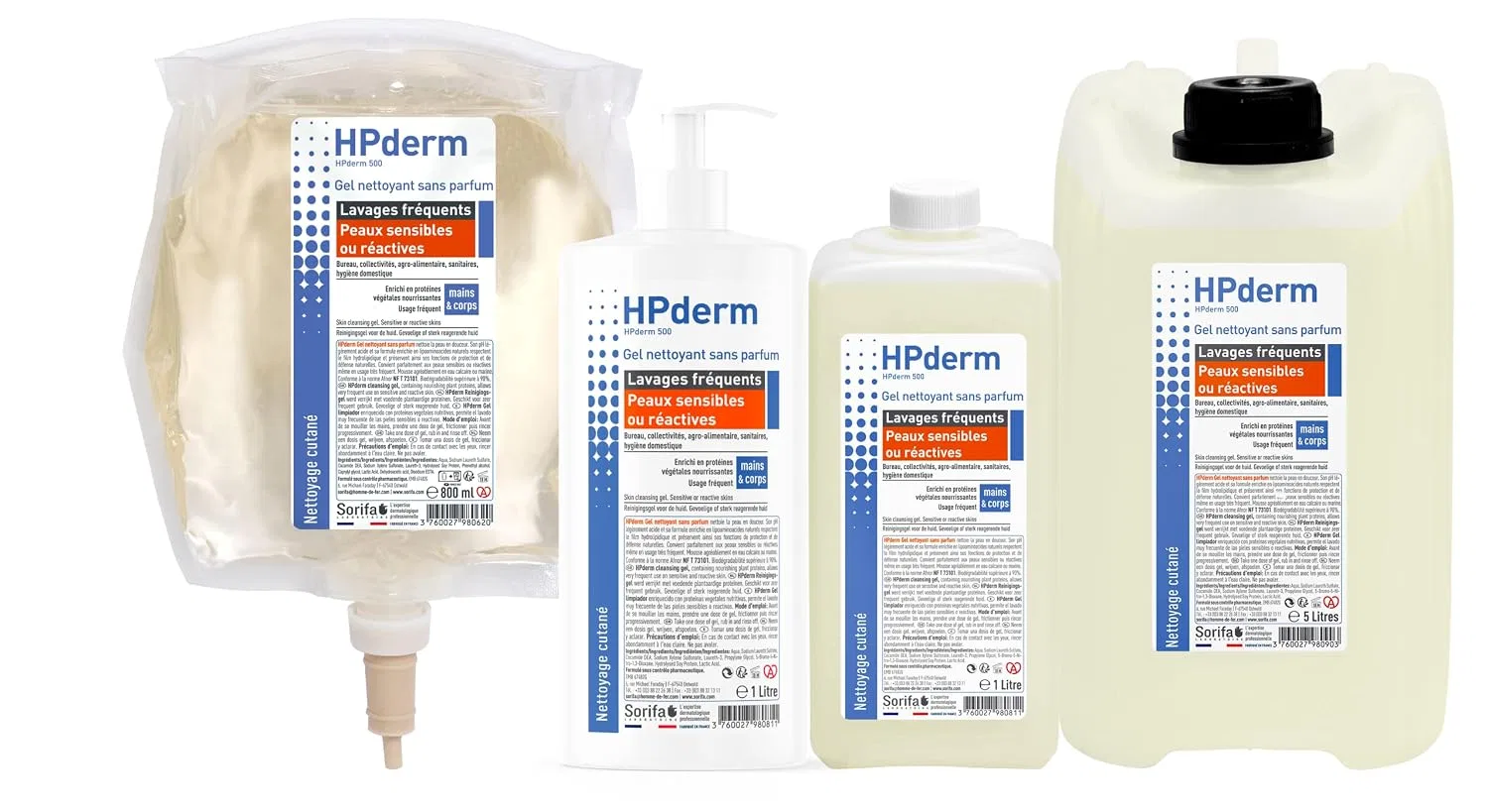 Очищающий гель для рук и тела HPderm без отдушки, SORIFA, 800 мл — фото 2