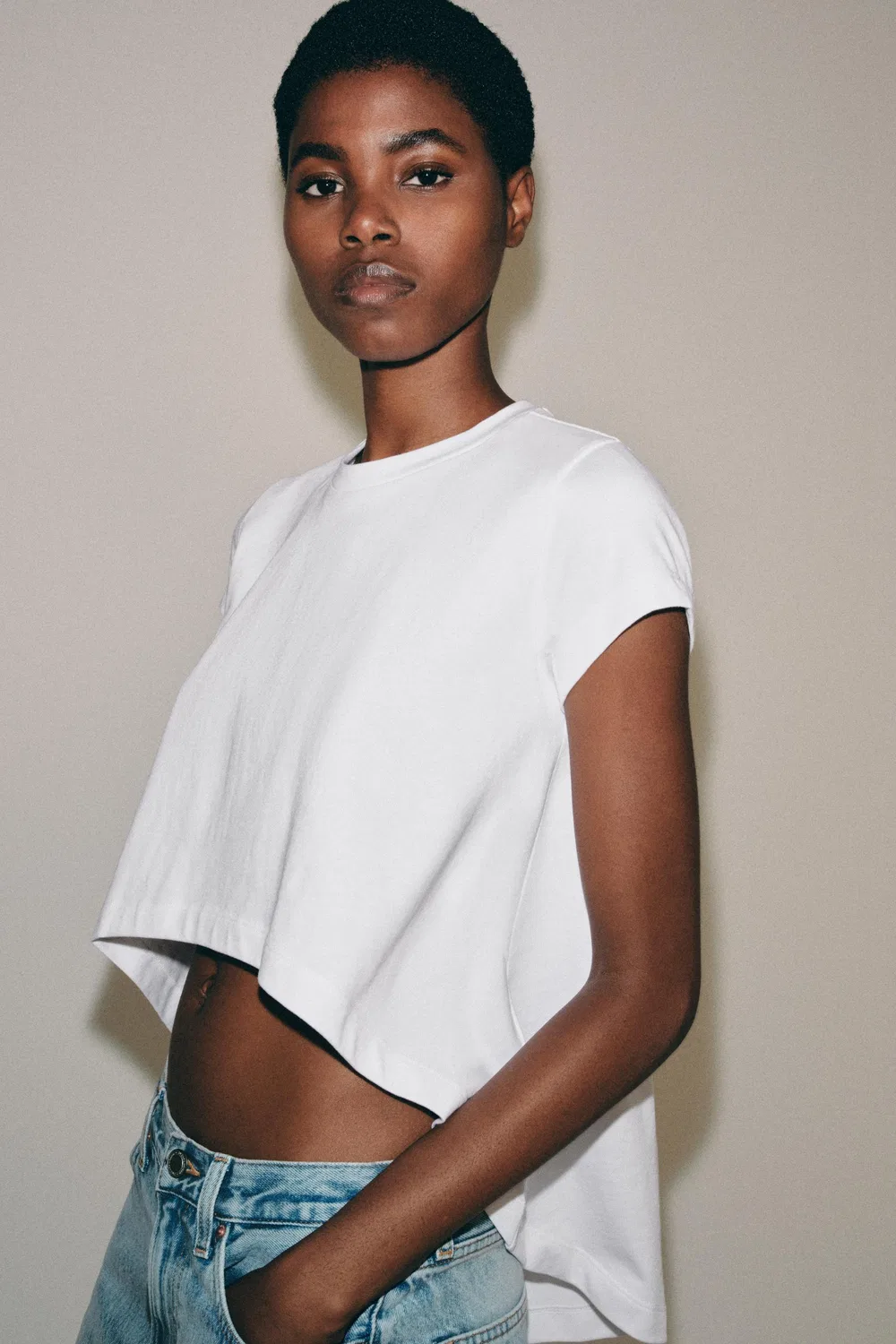 Асимметричная хлопковая футболка ZARA, White — фото 2