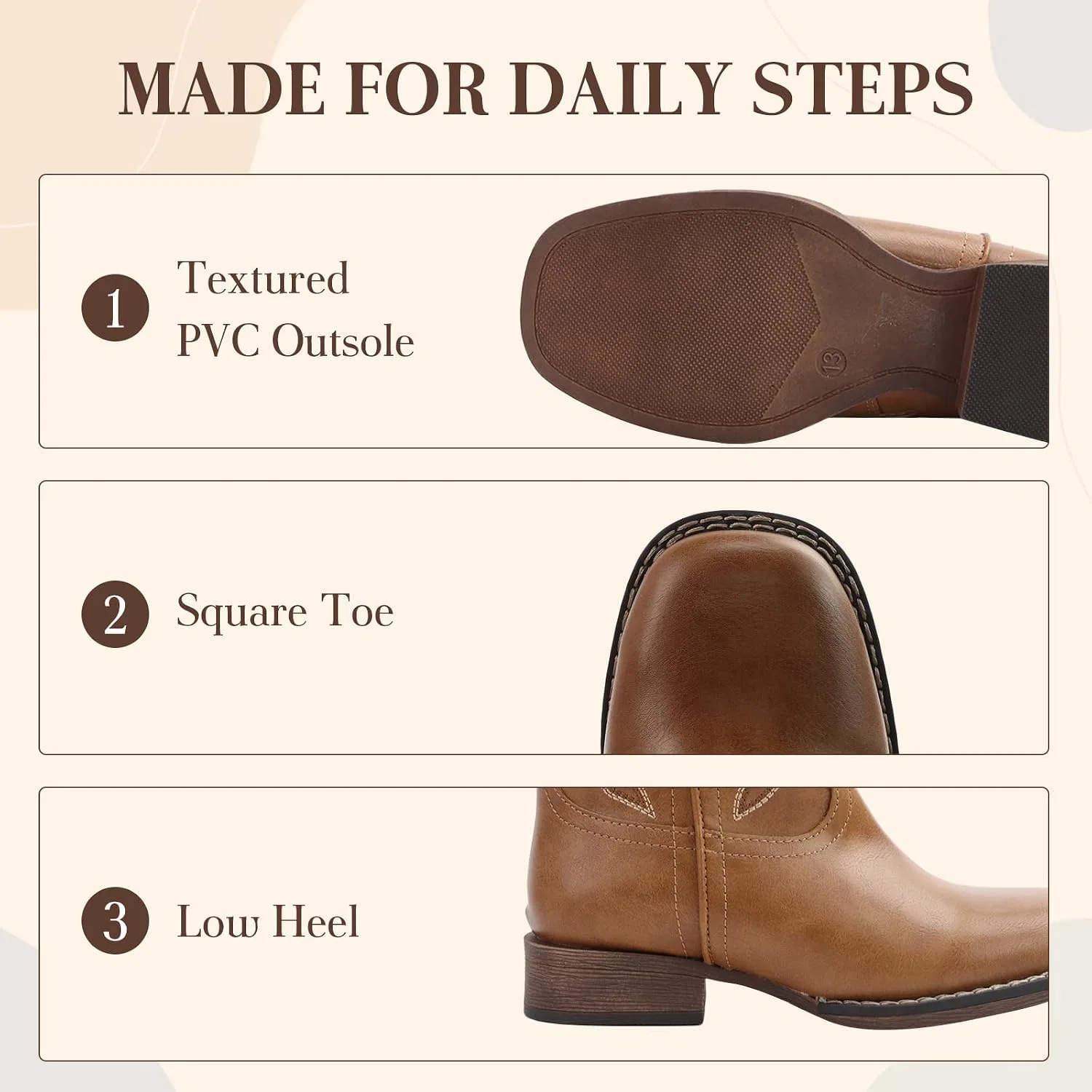Детские сапоги для девочек с вышивкой Cowgirl Boots Wulubaba, Brown — фото 4