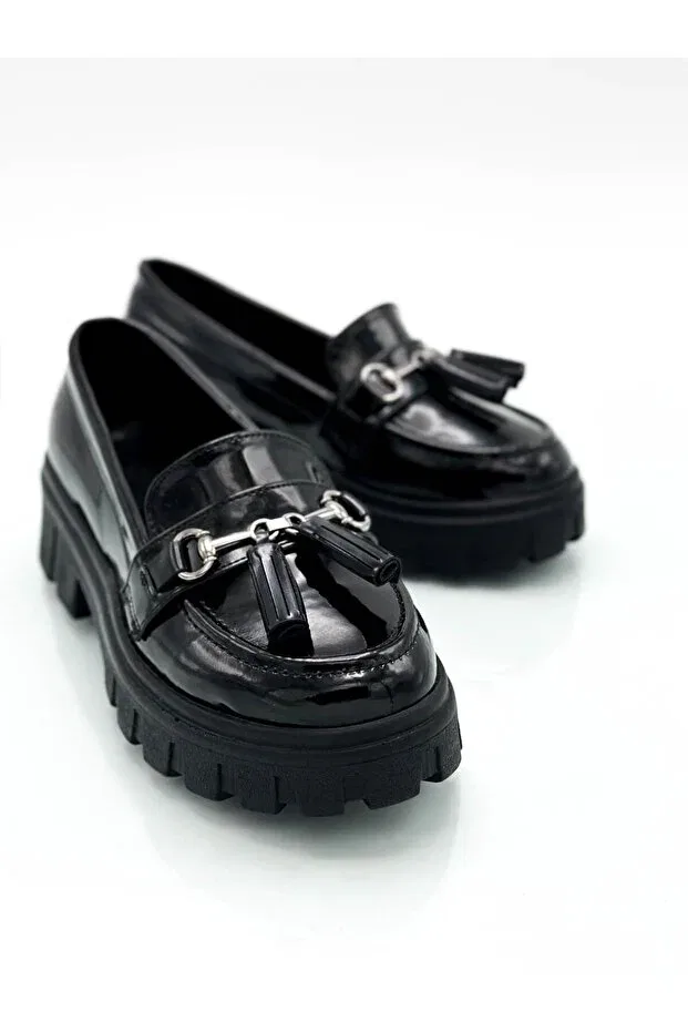 Детские лоферы для девочек без шнуровки Generic Brands, P Black Patent Leather — фото 4