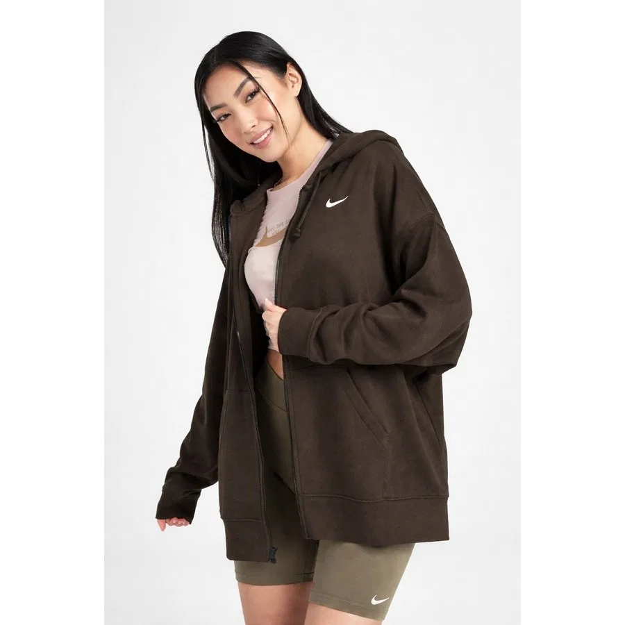 Худи оверсайз с капюшоном и молнией Nike Sportswear Essentials, Коричневый — фото 3