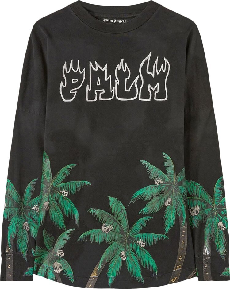 

Лонгслив Palm Angels Palms And Skull Over Tee Long-Sleeve 'Black/Green', черный