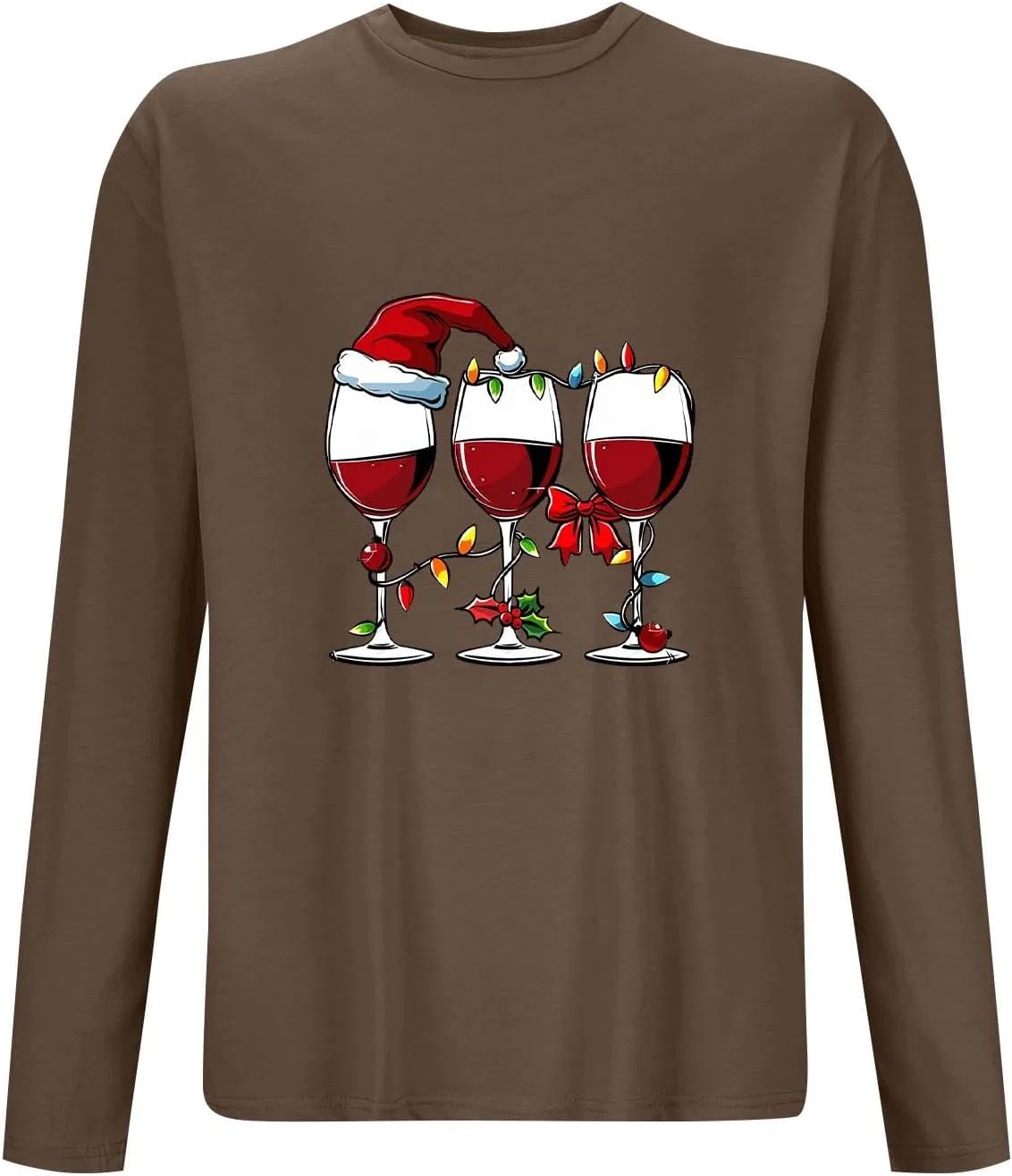 Мужская футболка с рождественским принтом Funny Christmas Wine Glass, Brown — фото 3