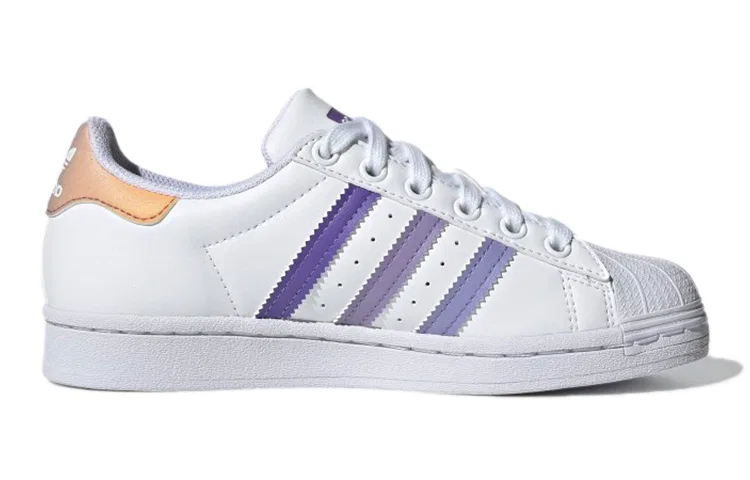 Детские кроссовки для скейтбординга с низким верхом Superstar J Classic White Purple Adidas Originals, Белый/Фиолетовый — фото 3