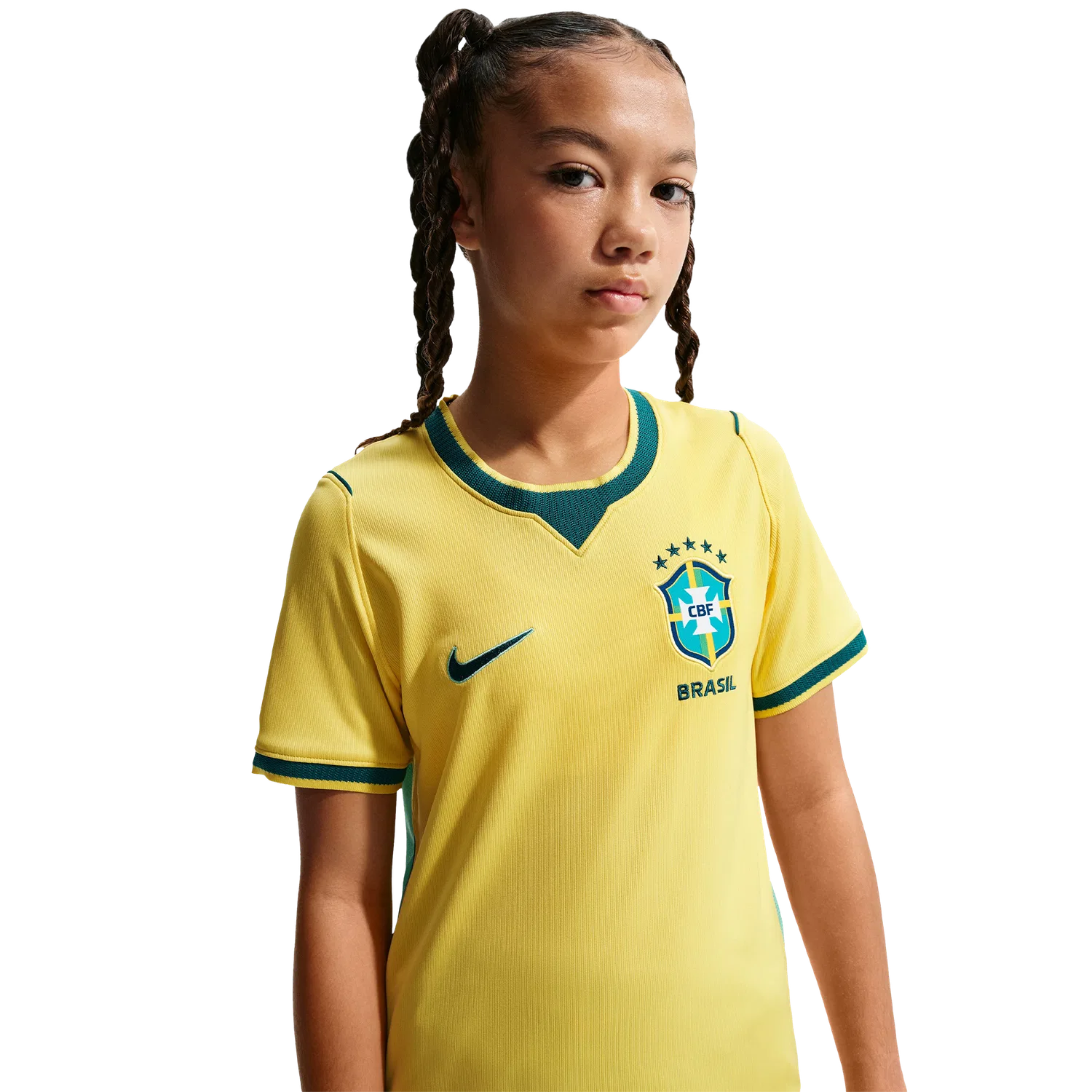 Детская футболка с коротким рукавом Nike Brasil Dri-Fit Stadium Home, Nike, Canary Green — фото 4