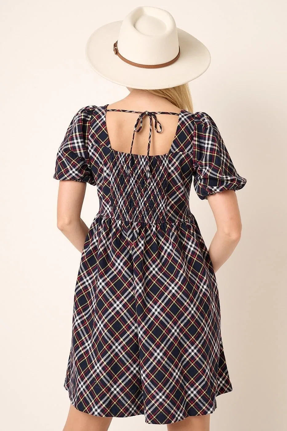 Женское мини-платье babydoll с клетчатым принтом, Navy — фото 4