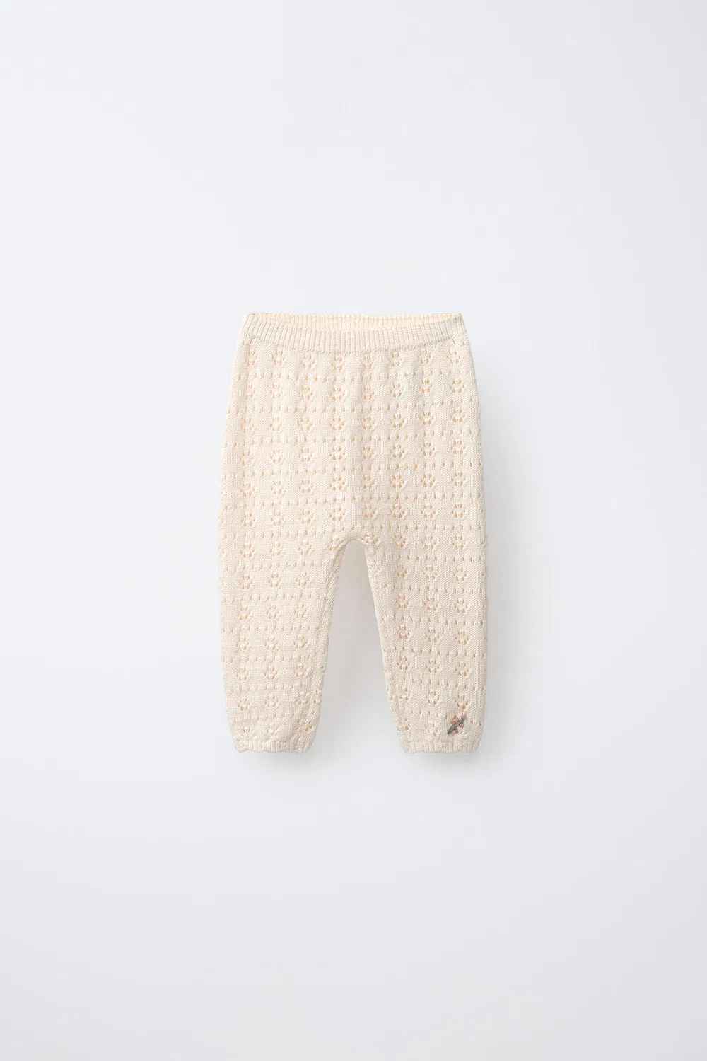 Вышитые трикотажные брюки с ажурной отделкой ZARA, Beige-Pink