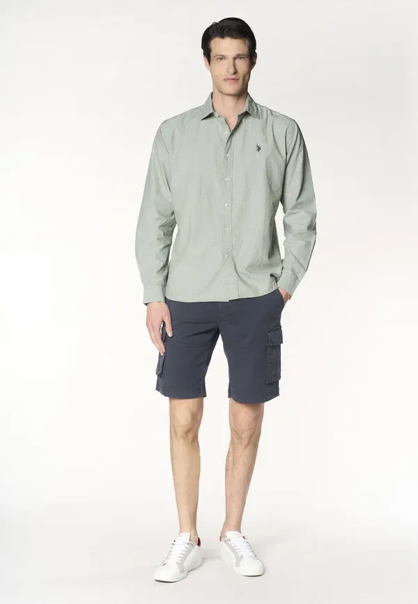 Рубашка из хлопка и льна U.S. Polo Assn. Green, зеленый — фото 2