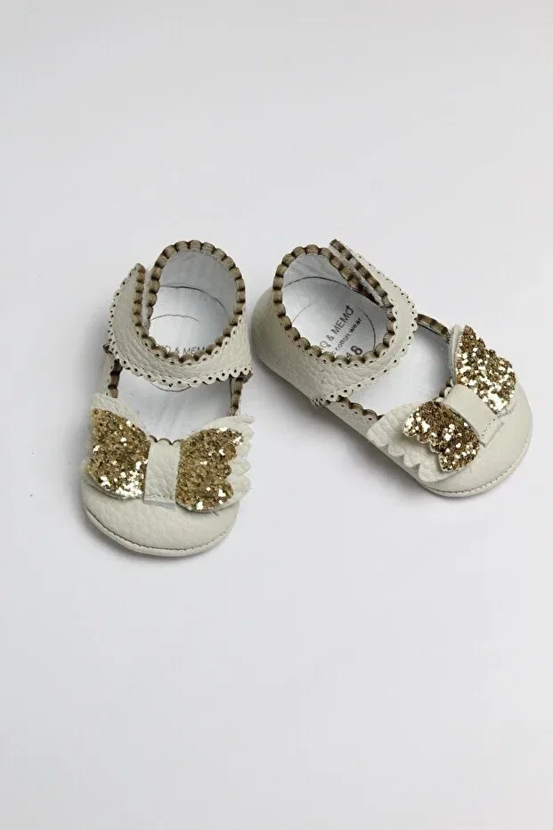 Детские пинетки из натуральной кожи Zeyno Ve Memo, Cream-Gold — фото 2