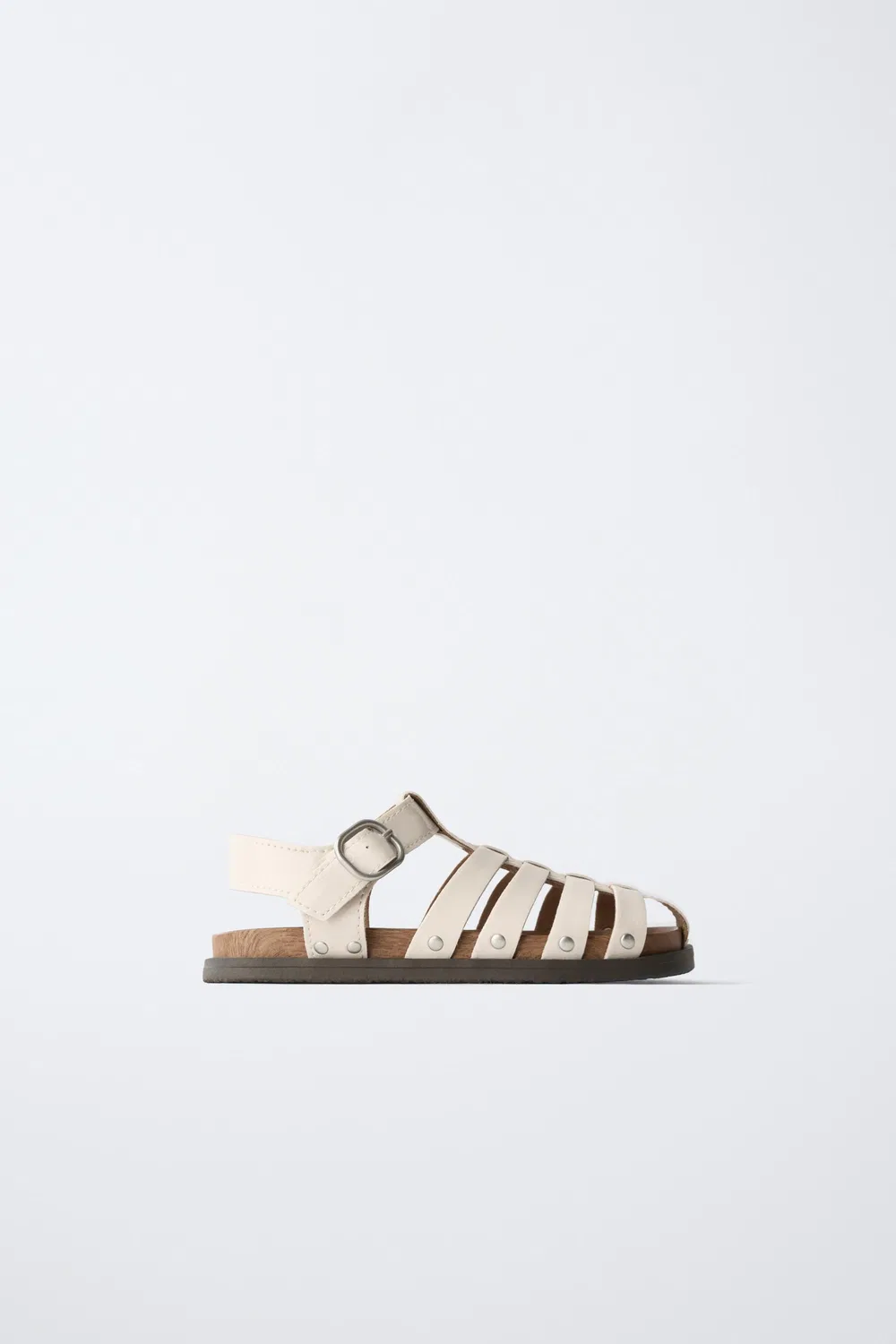 Сандалии с заклепками и клеткой ZARA, White