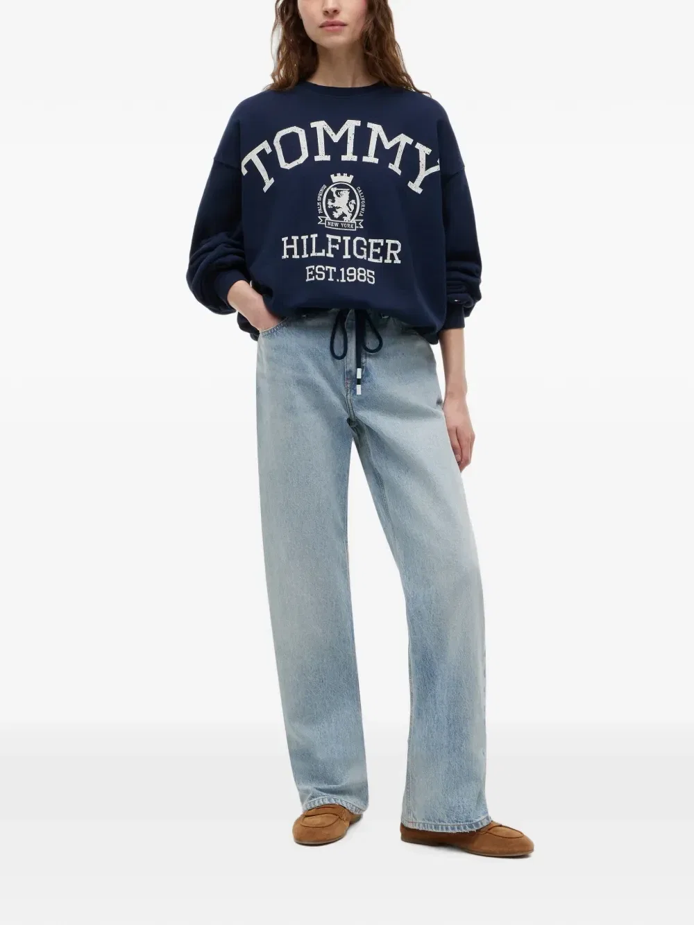 Свитер с принтом логипа Crest и кулиской по краю Tommy Hilfiger, синий — фото 2