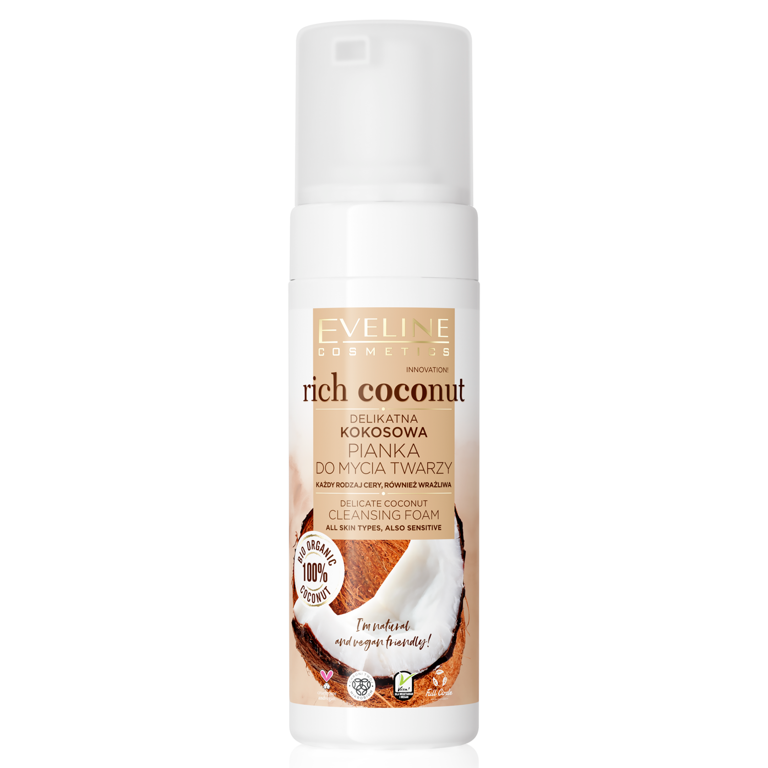 Eveline Cosmetics Rich Coconut нежная очищающая пенка для лица, 150 мл - фото