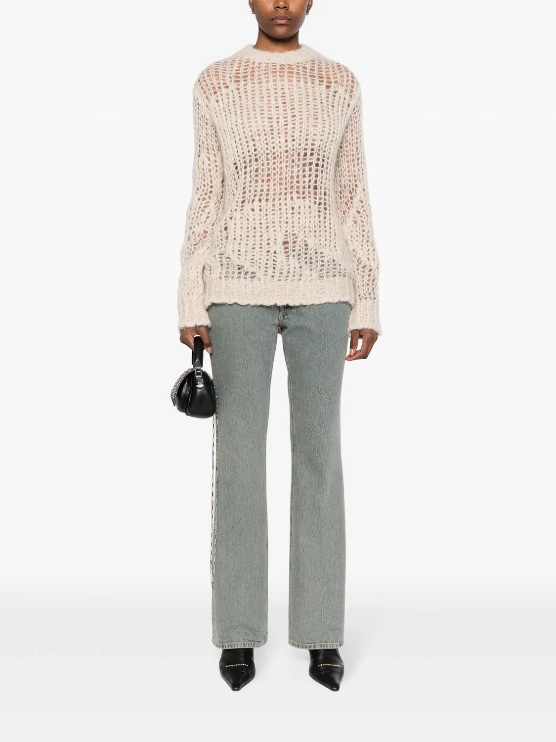 Джемпер оверсайз открытой вязки Acne Studios, нейтральные — фото 2