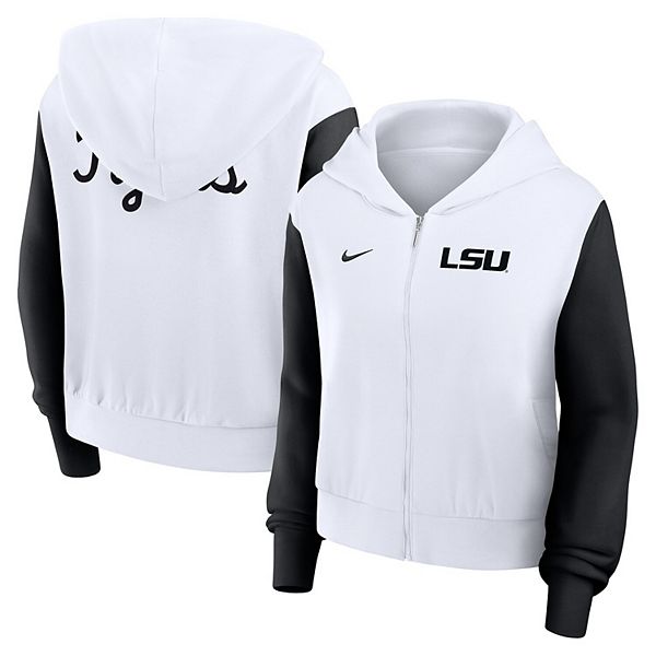 Женская белая худи с капюшоном на молнии cropped color-block lsu tigers script Nike