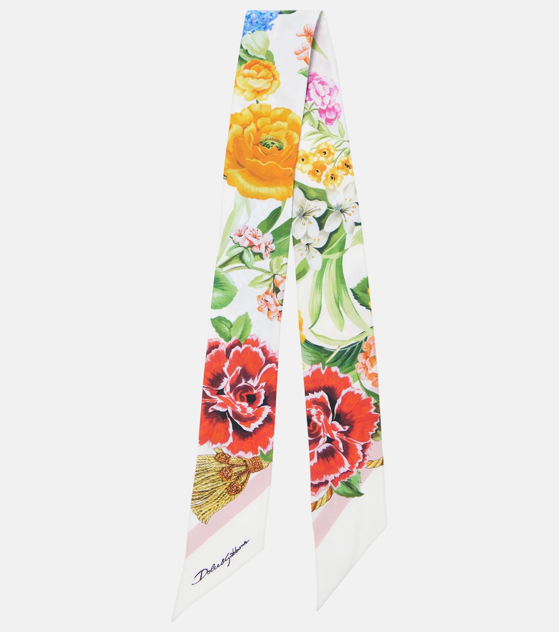 

Шелковый твиловый шарф с цветочным принтом Dolce&Gabbana, Mix Fiori/Bco/Bordo