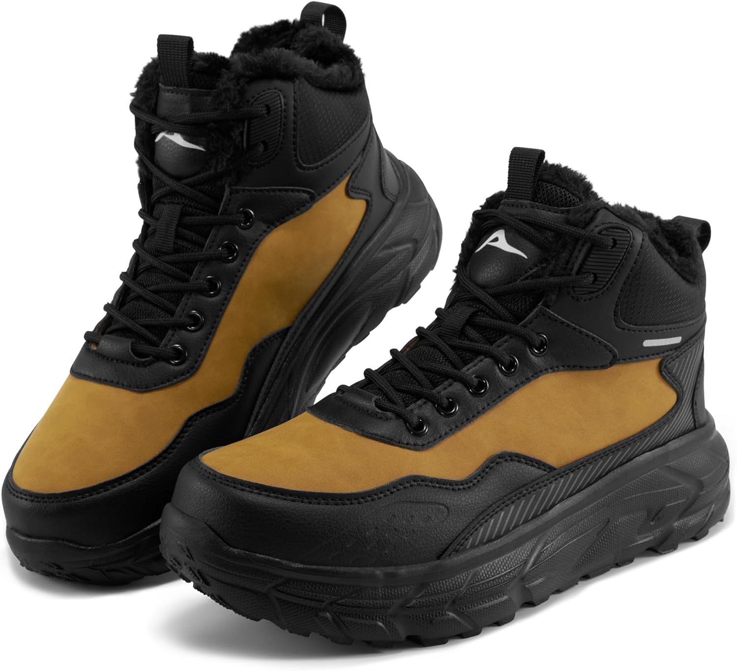 

Зимние ботинки Ecetana Mens Snow: теплые, с меховой подкладкой, водонепроницаемые ботинки, удобные, легкие, короткие ботильоны, черный/желтый