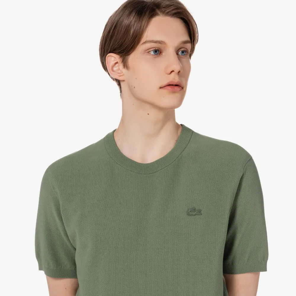 Мужской однотонный хлопковый джемпер с коротким рукавом, хаки, от Lacoste — фото 2