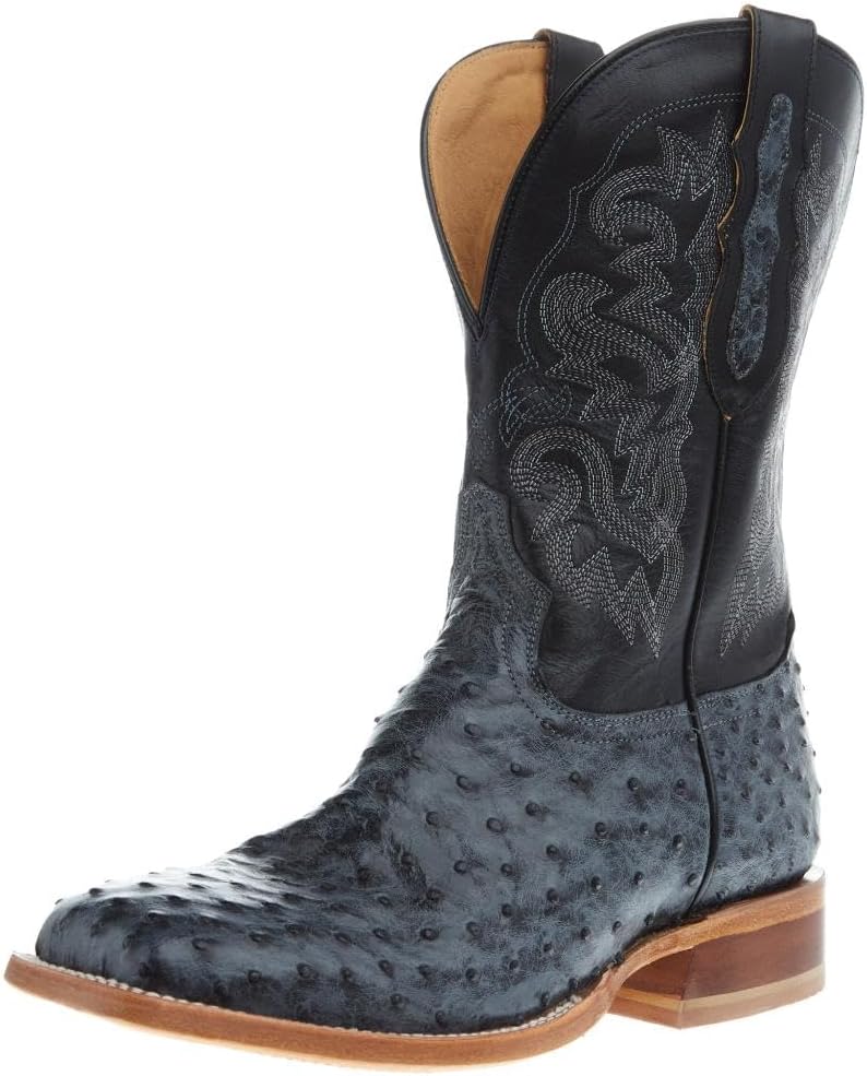 

Мужские сапоги Tony Lama серые из страуса с полной перьевой обработкой, черная верхняя часть, 28 см