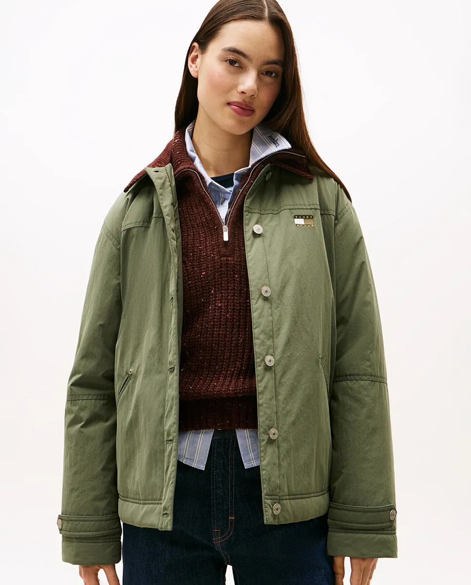 

Женская куртка с логотипом в тон и контрастным воротником Tommy Jeans, хаки