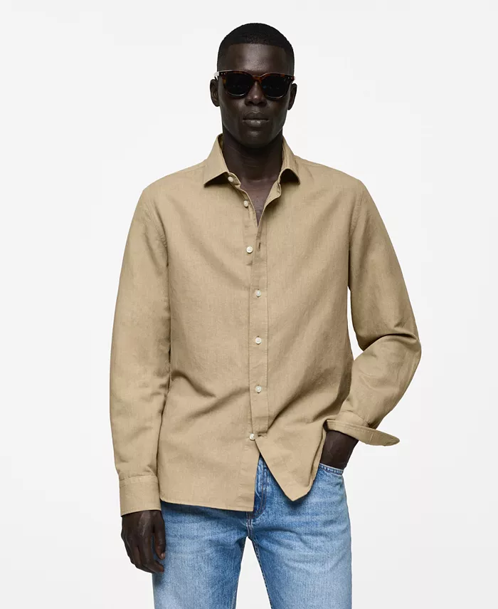 

Мужская рубашка Slim Fit из смесового льна MANGO, коричневый/бежевый