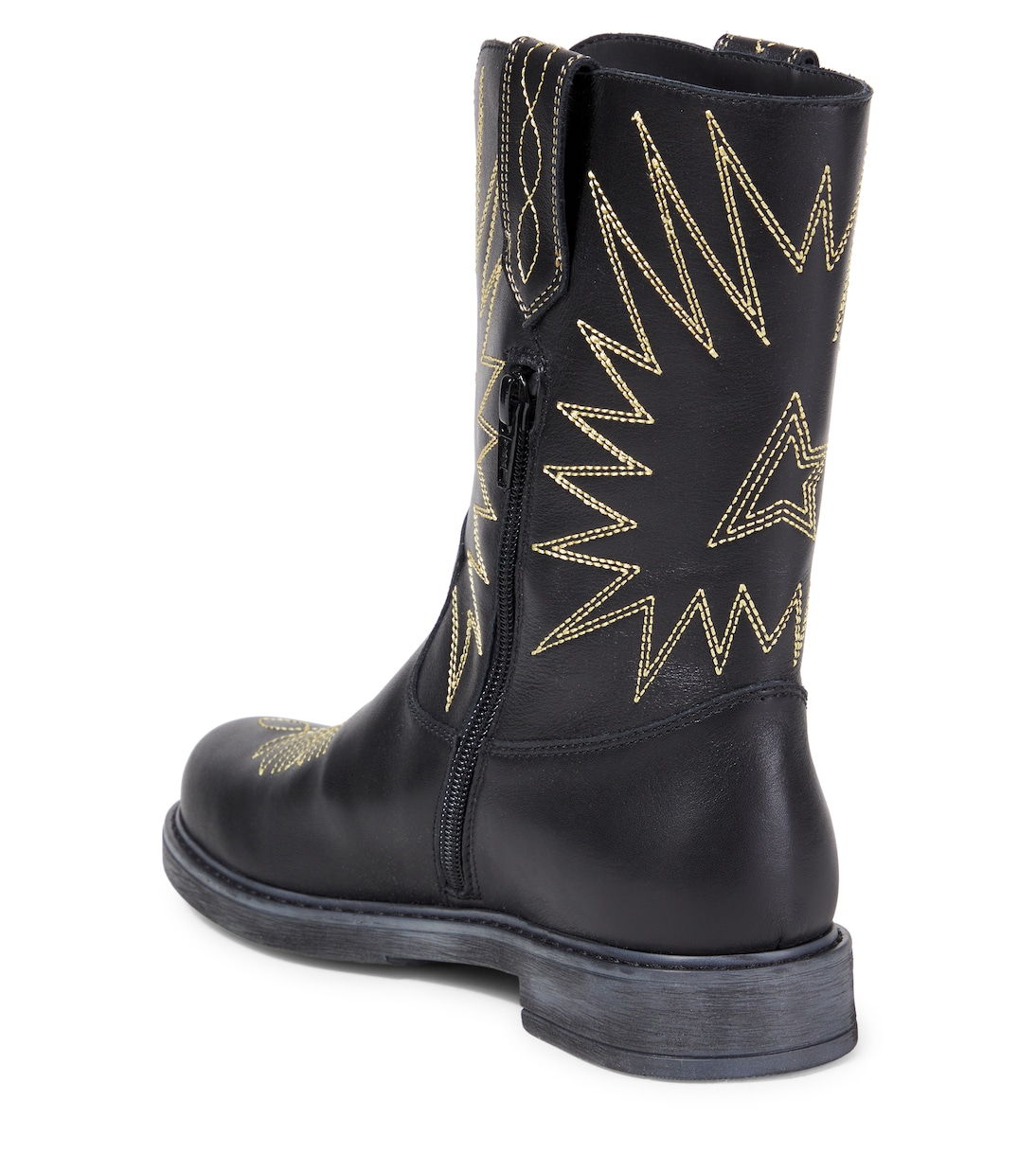 Вышитые кожаные сапоги Wish Star Golden Goose Kids, Black/Yellow — фото 2