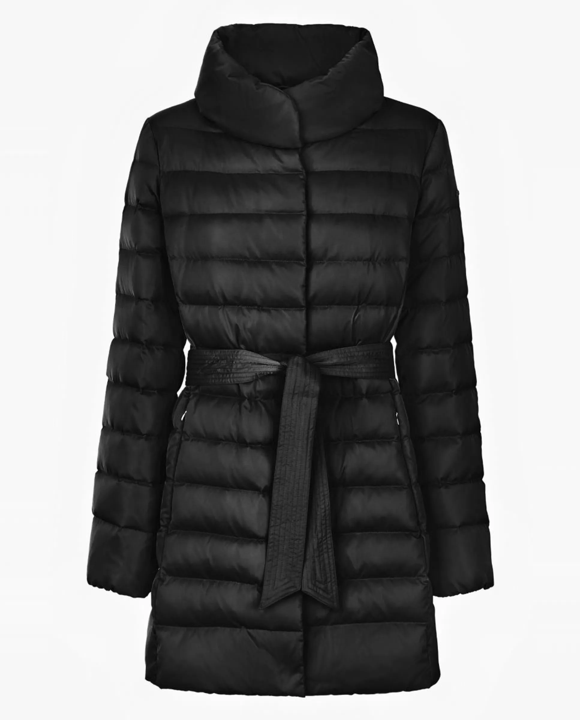 

Женский длинный пуховик, ветронепроницаемый и водоотталкивающий, с ремнем Geox, черный