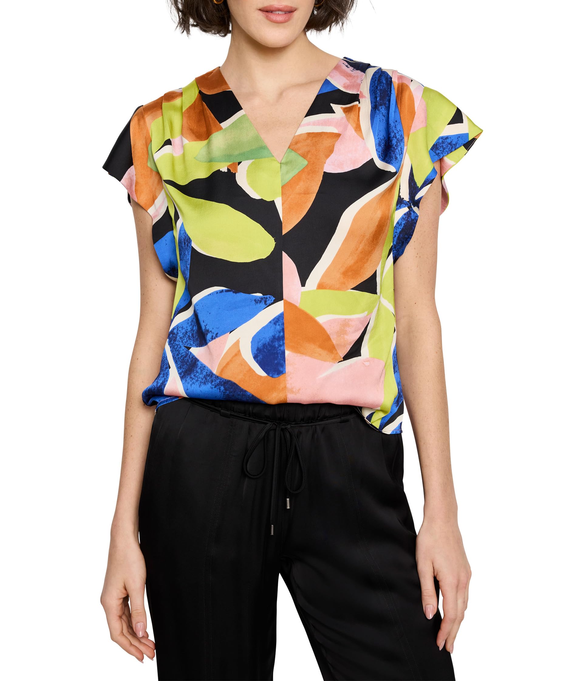 

Топ NIC+ZOE Petite Mega Blooms Flutter Woven Top, Green Multi