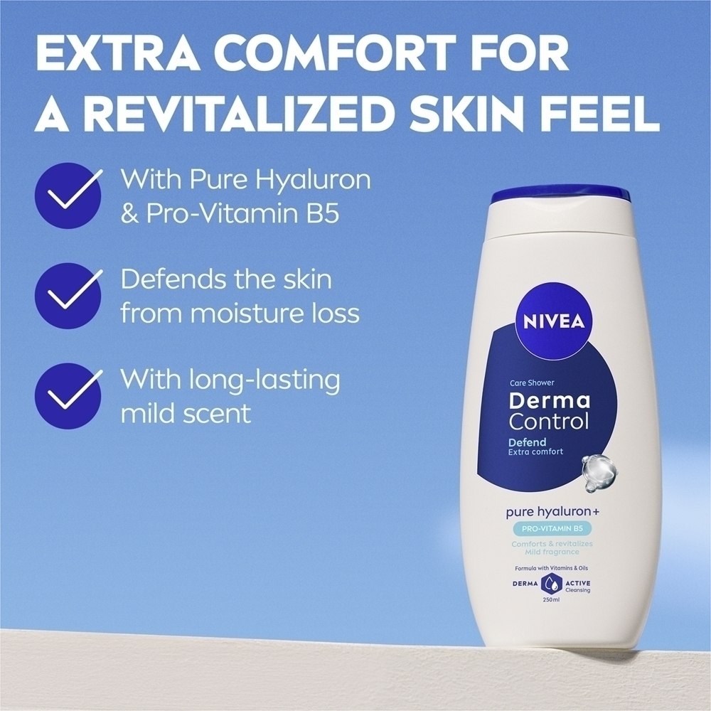 Гель для душа Derma control defend, нежный для кожи, с гиалуроновой кислотой Nivea, 500 мл — фото 2