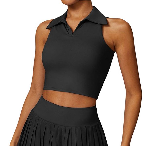 

Женский поло-топ без рукавов с воротником и эластичной тканью Anna-Kaci, Black