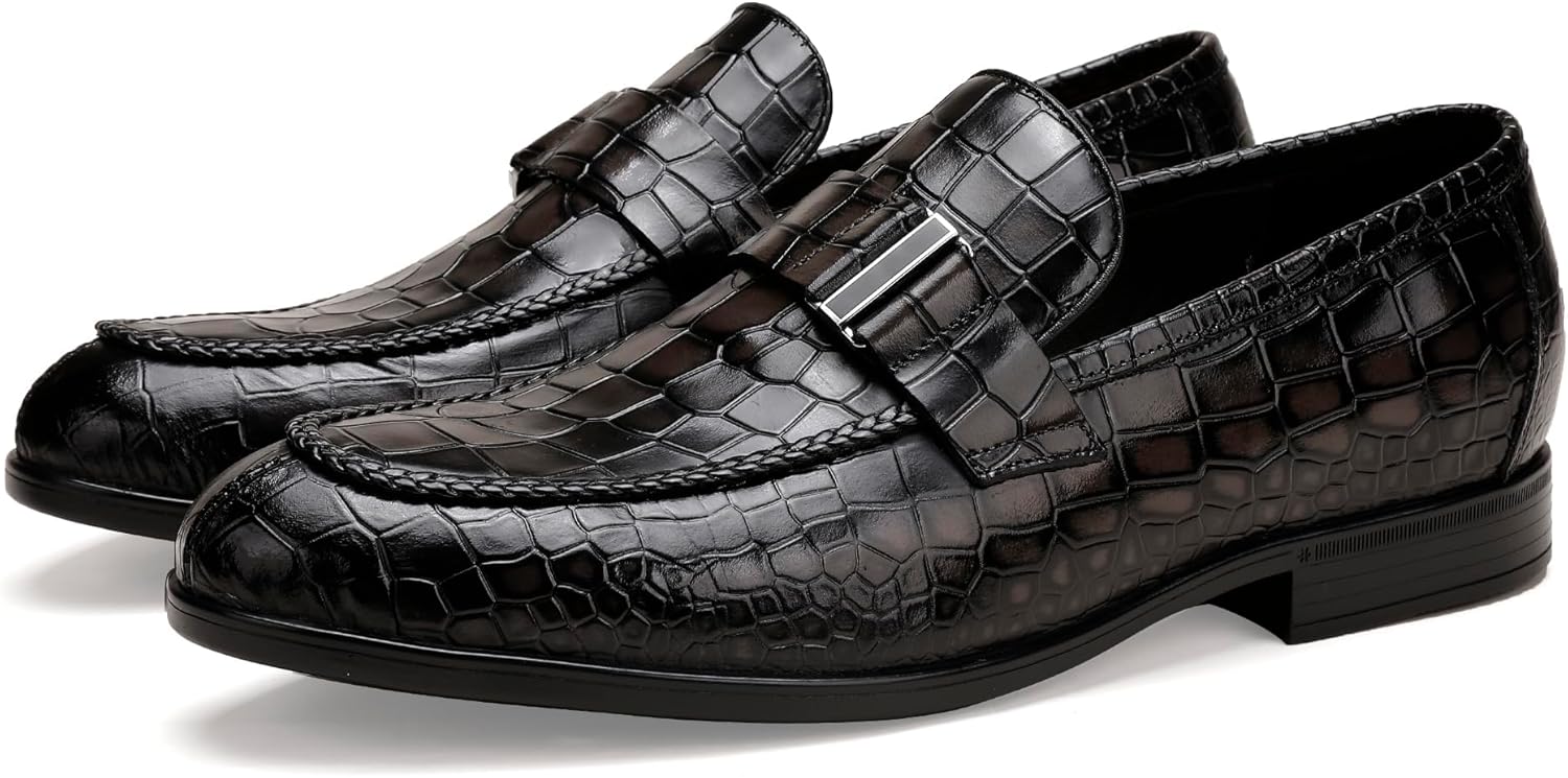 

Мужские кожаные лоферы с монетницей, модные туфли с тиснением под крокодила, повседневные и формальные лоферы на молнии Generic, серый