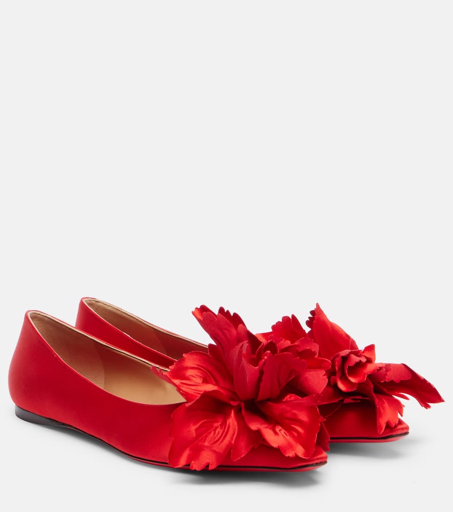 Балетки Gemy из сатина с цветочной аппликацией Ferragamo, Flame Red/Lipst