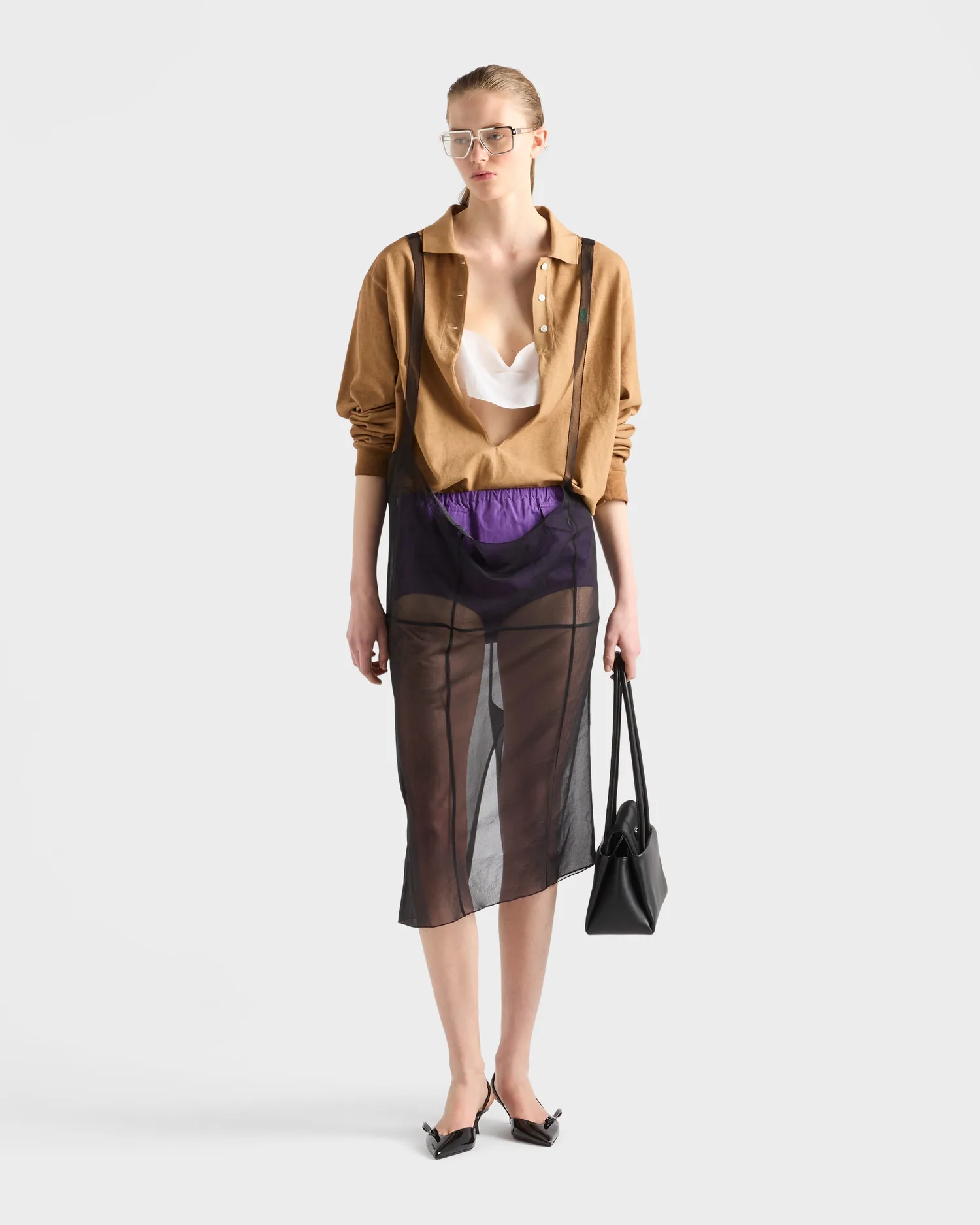 Топ из крепдешина Prada, белый — фото 2