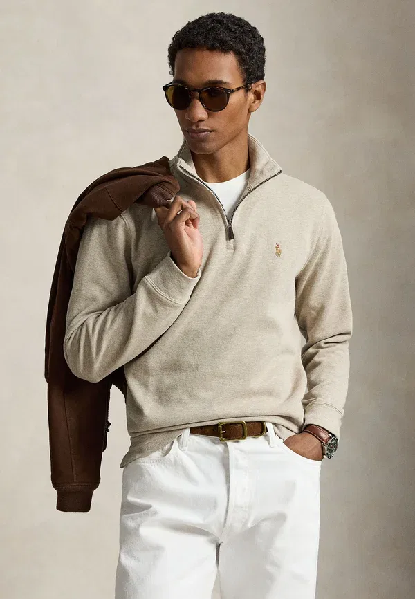 Свитер с четверть-застежкой-молнией Polo Ralph Lauren Estate Rib Quarter Zip Pullover, тосканский бежевый хизер