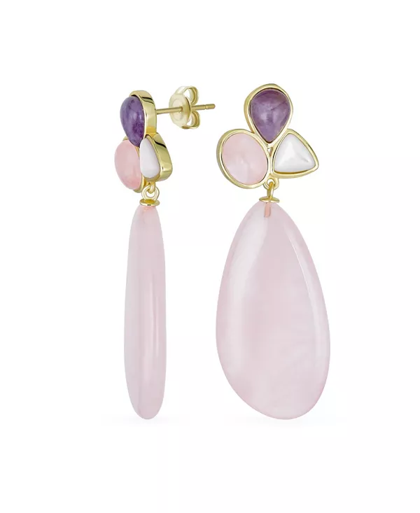 

Модные разноцветные серьги-капли из натурального камня в форме груши, с проволочной обмоткой, позолоченные Bling Jewelry, pink
