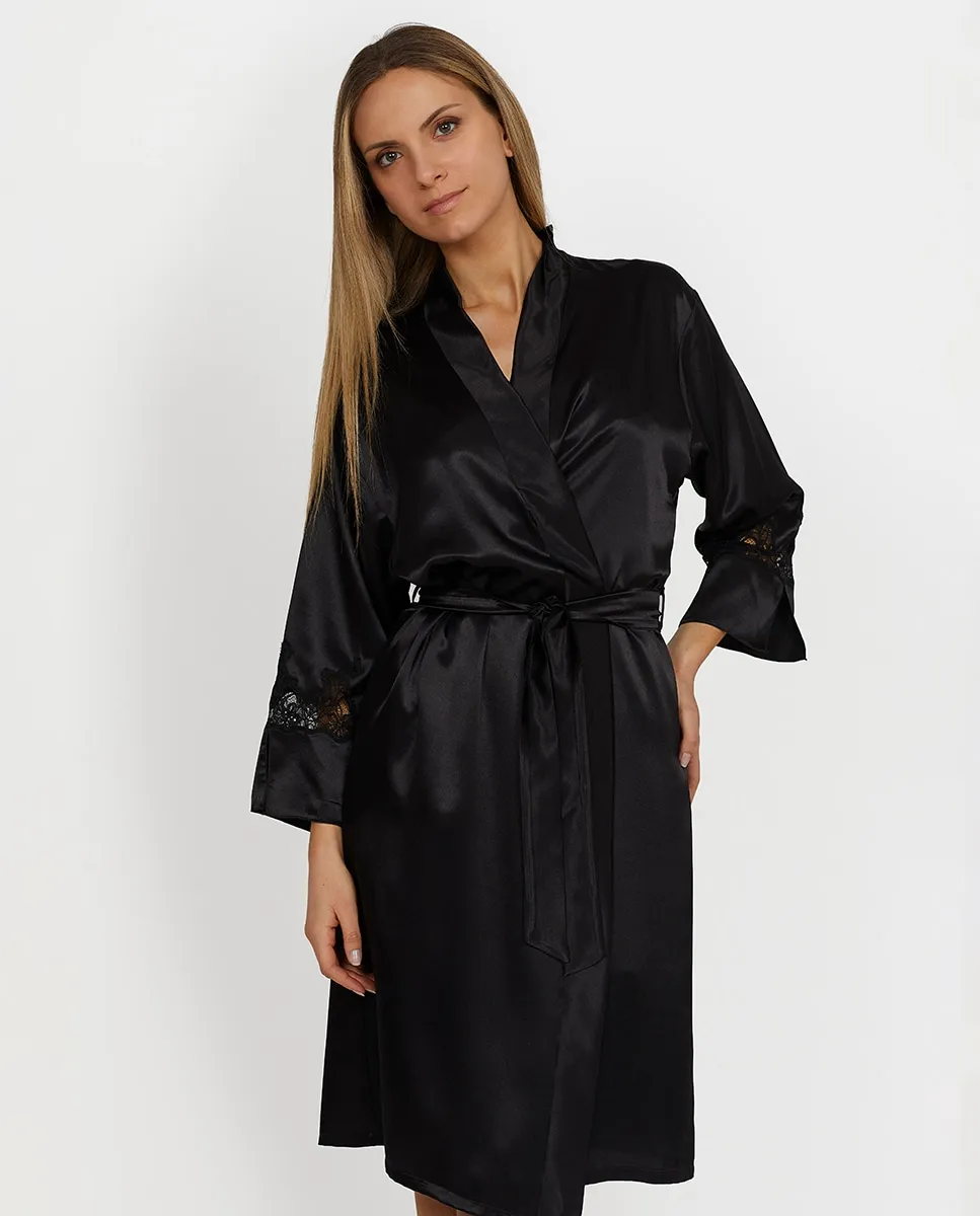 

Женский простой халат с длинными рукавами Nansú, черный