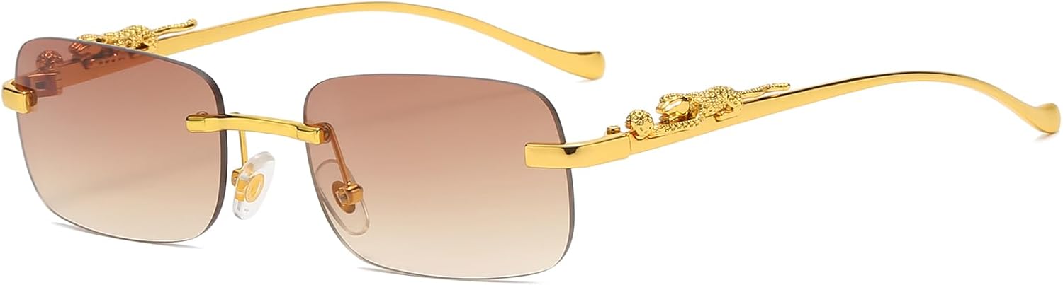 

Винтажные маленькие прямоугольные солнцезащитные очки без оправы, металлические, золотистые, серебристые, с леопардовым принтом, для женщин и мужчин TOSGMLOUS, A5*gold/Tea