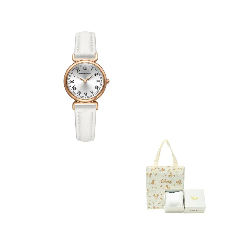 

Disney Часы Quiet Luxury Small Brown Watch Collection Quartz Movement Genuine Leather Strap Watch Women's Watch Gold Dial