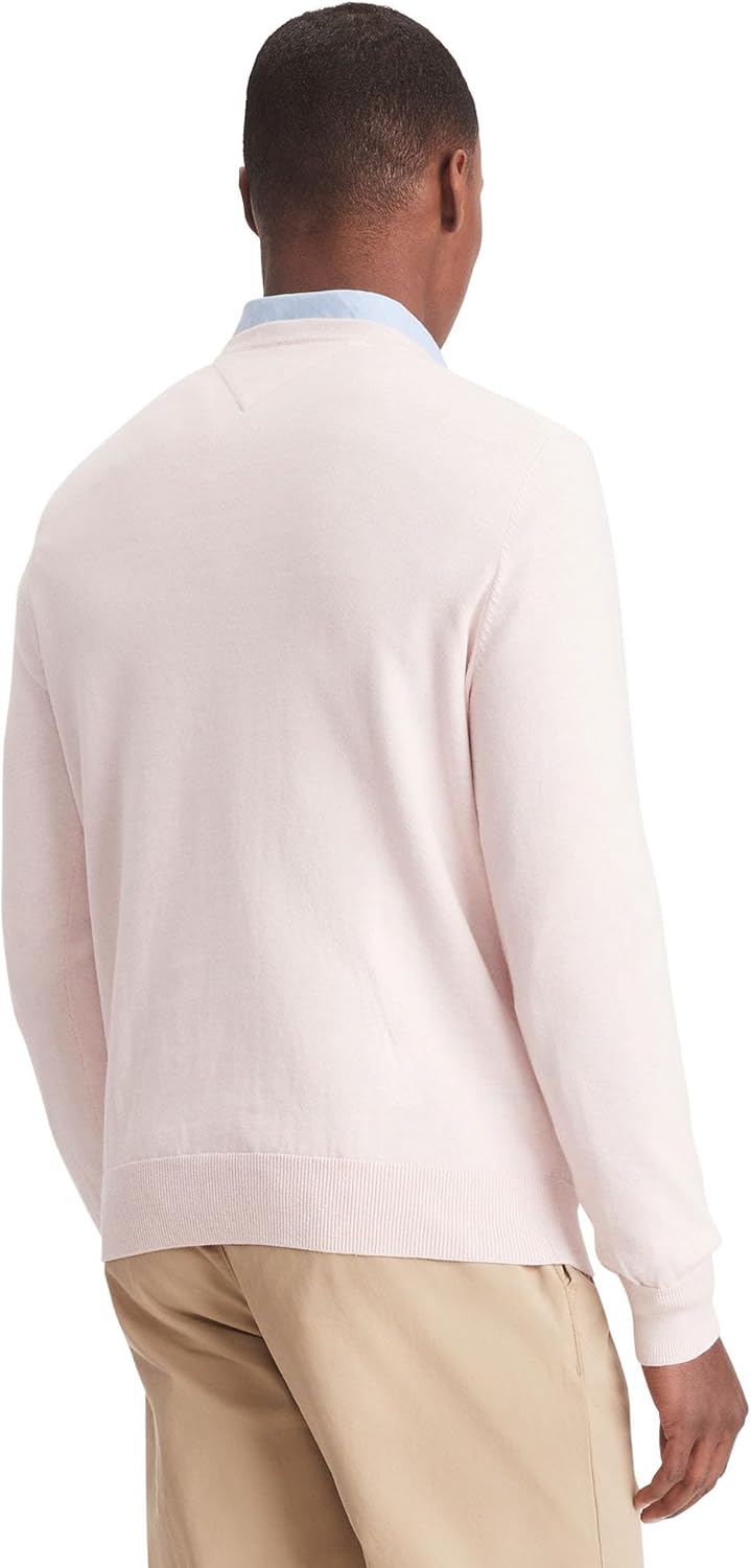 Мужской свитер Tommy Hilfiger Essential из хлопка с длинным рукавом и V-образным вырезом, Light Pink Heather — фото 2