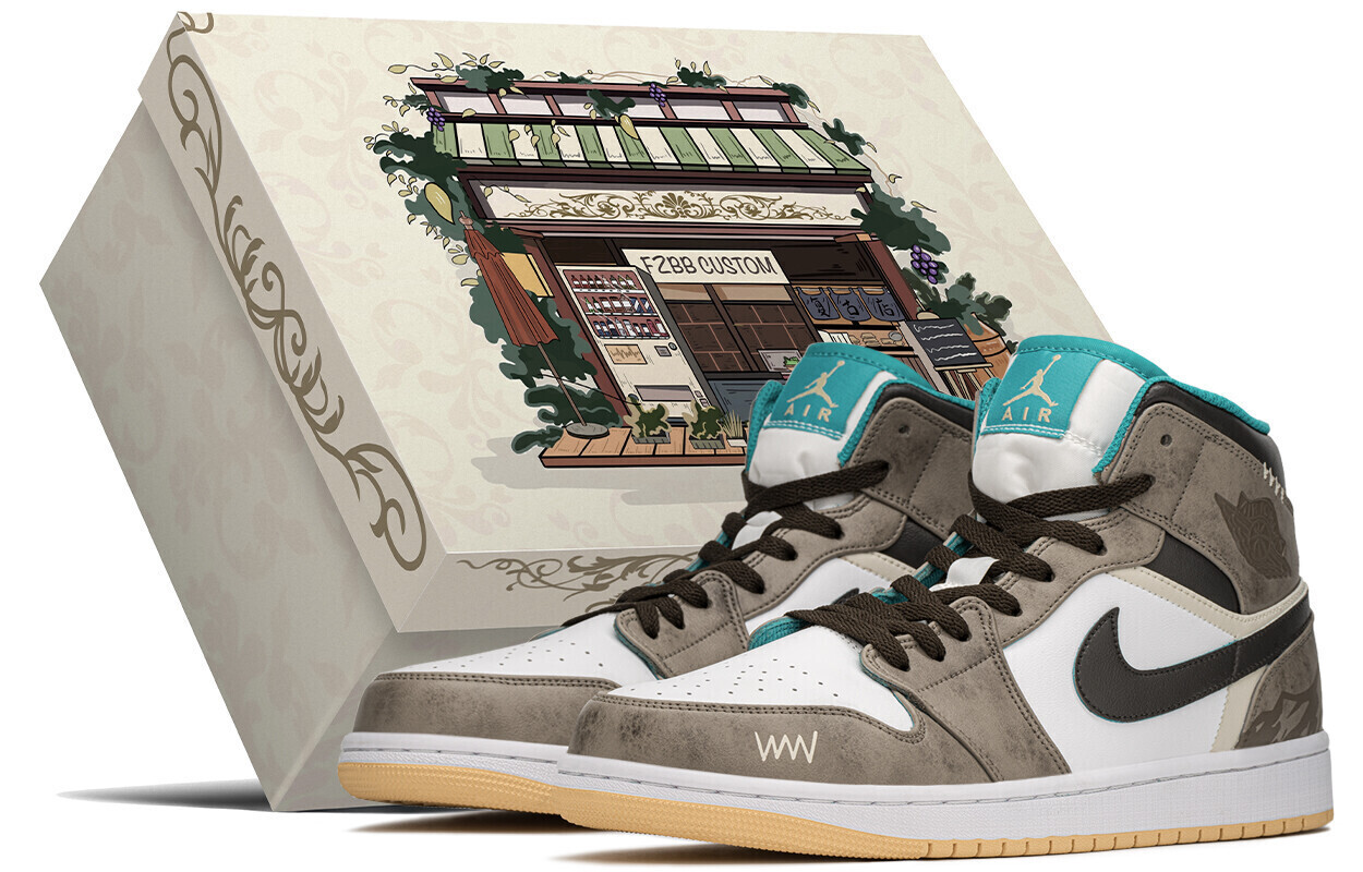 

Кроссовки Air Jordan 1 Vintage Basketball Shoes Men Mid-top Brown/yellow, синий