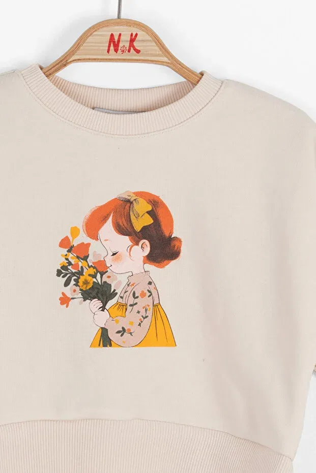 Детские свитшот для девочек с принтом Nk Kids, Beige — фото 3