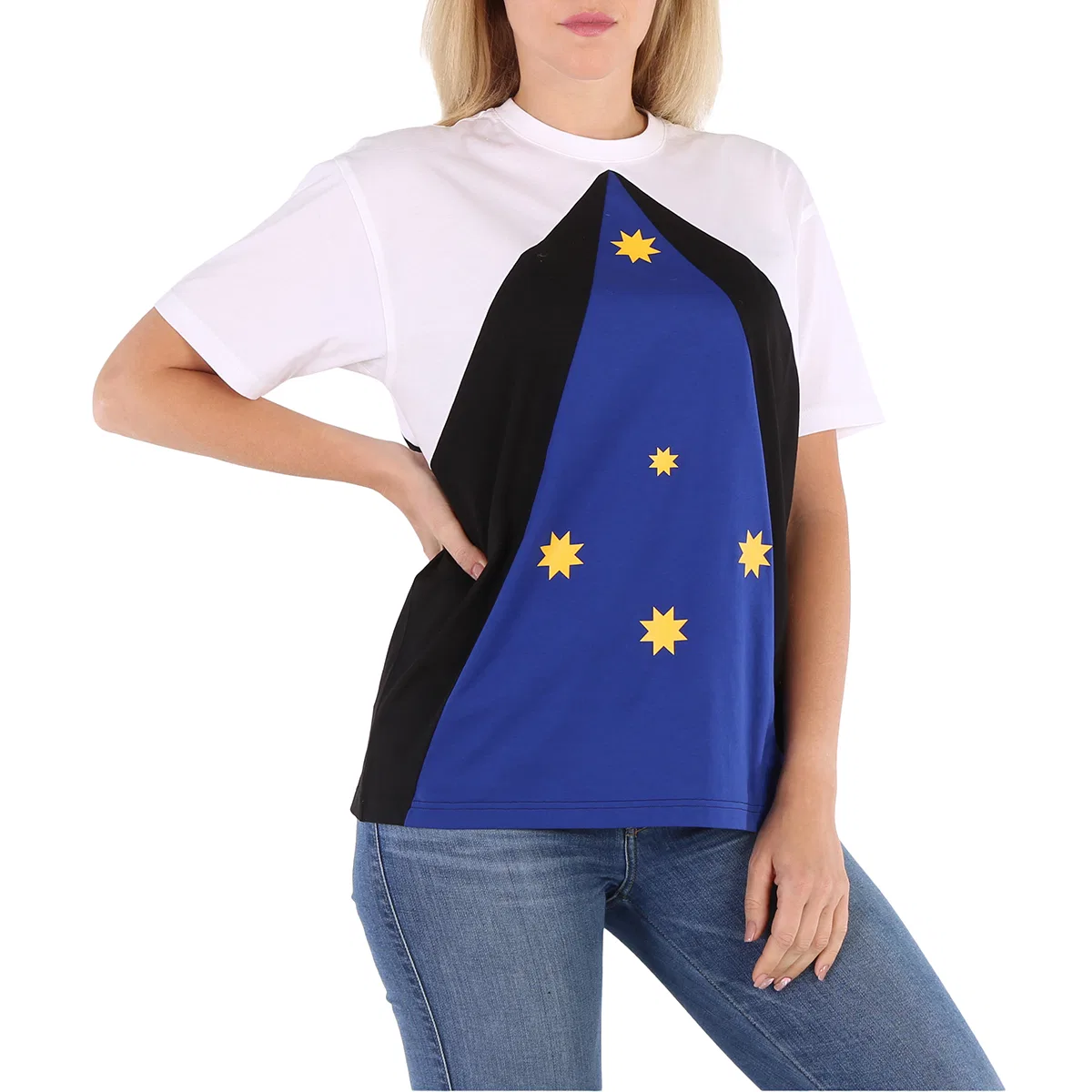Футболка с цветовым блоком и принтом звезды Color-Block Star-Print Burberry, Oceanic Blue — фото 2
