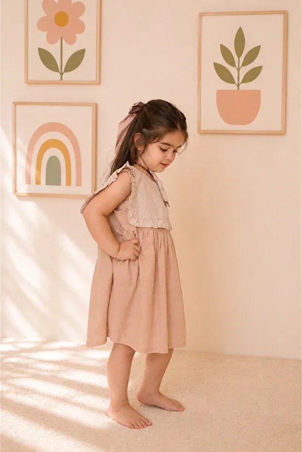 Детское платье для девочек хлопковое Pinklime Jr., Beige — фото 3