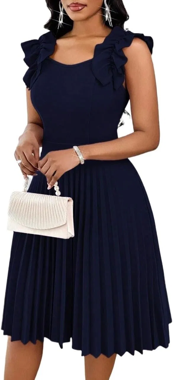 Женское A-силуэта платье миди с рюшами Navy Blue