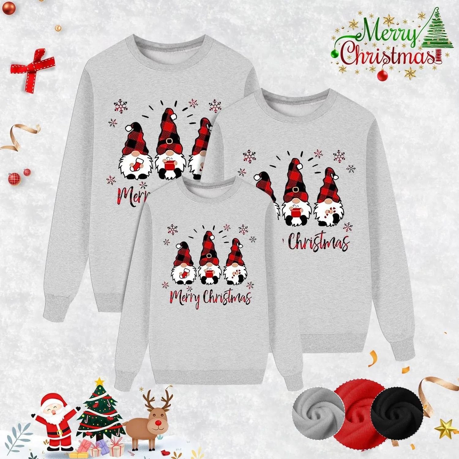 Женский свитшот с принтом Family Christmas Sweatshirts Coordinated 3 Pieces Parents and Child Hooded Sweatshirt with Reindeer Snowman Print Magic AIbero Family Christmas Outfit for Parties and Photos (Children), A01-grey — фото 3
